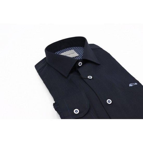 Dario Beltran Regular Fit Navy Alforo Shirt in premium navy fabric