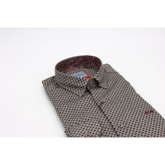 Dario Beltran Grey Brote Shirt with Burgundy Pattern – Slim Fit