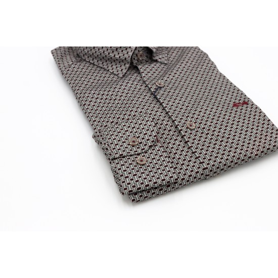 Dario Beltran Grey Brote Shirt with Burgundy Pattern – Slim Fit