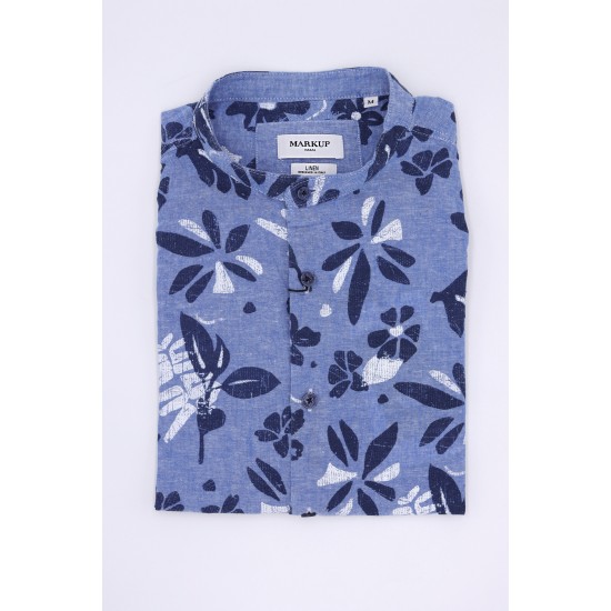 Markup blue floral linen shirt