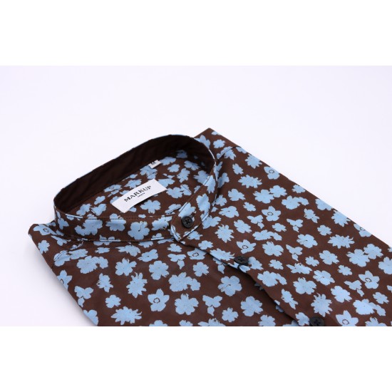 Markup brown shirt with blue floral pattern