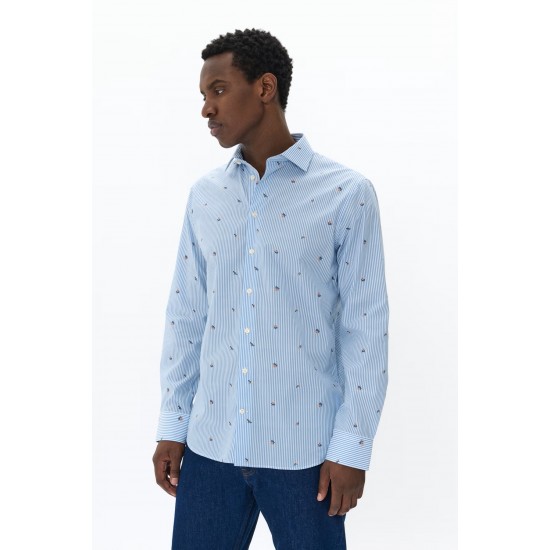 Matinique Blue MAmarc shirt with stripes and floral pattern – 100% cotton