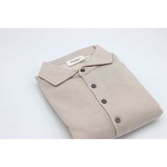 Seven Dials Light Beige Cooper Long Sleeve Polo
