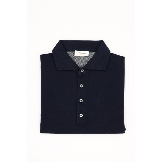 Navy Long Sleeve Polo Merino Wool Polo