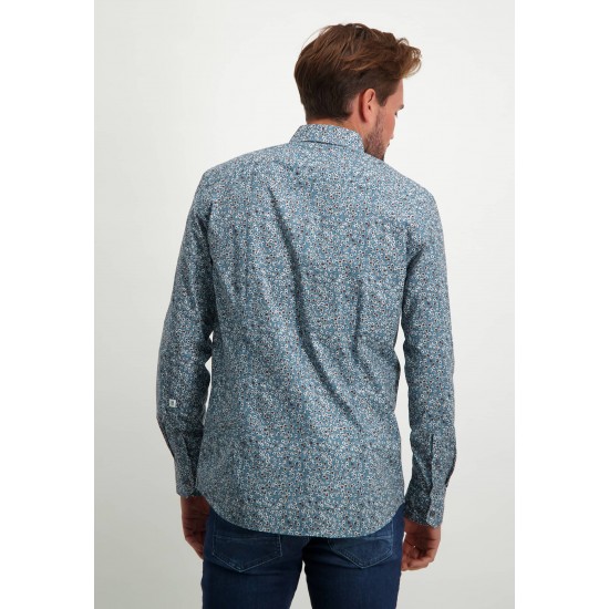 State of Art blue shirt with cognac print