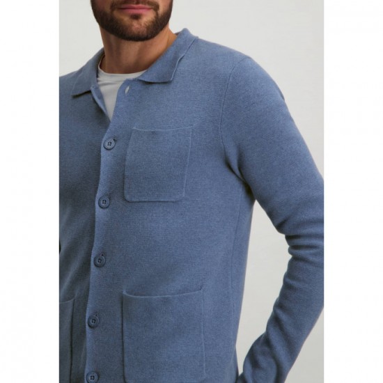 Grey blue cardigan with lower front pockets 