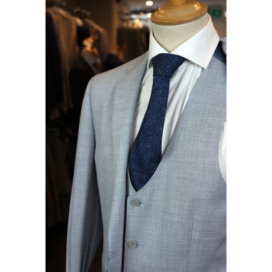 White Label Slim Fit LTBlue check Oscar 3pcs suit