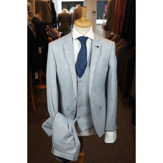 White Label Slim Fit LTBlue check Oscar 3pcs suit