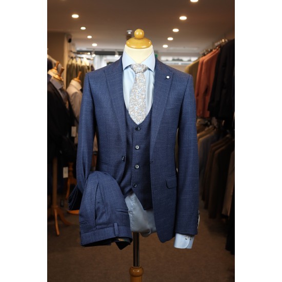 White Label Tapered Fit Blue GEO Jacob 3pcs suit