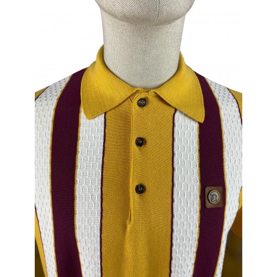 Trojan Mustard Fine Gauge Textured Stripe Polo Trojan Mustard Fine Gauge Textured Stripe Polo