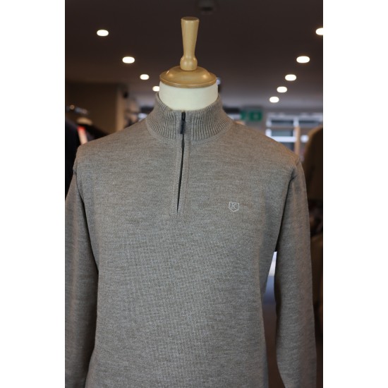 Half zip merino wool blend pullover in beige