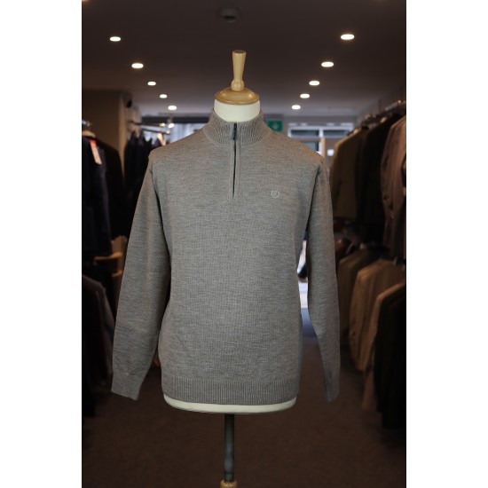 Half zip merino wool blend pullover in beige