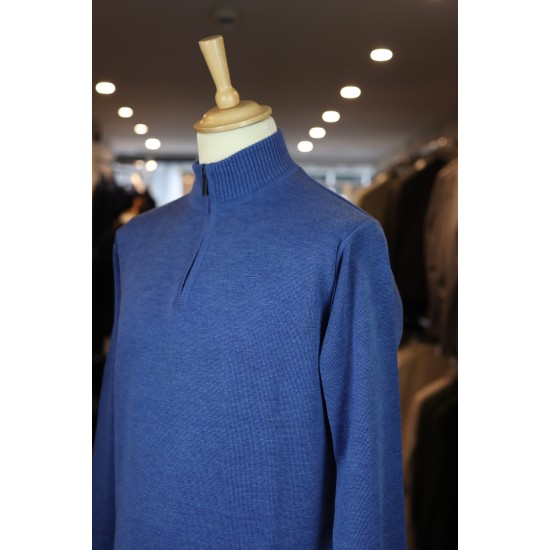 Half zip merino wool blend pullover in blue