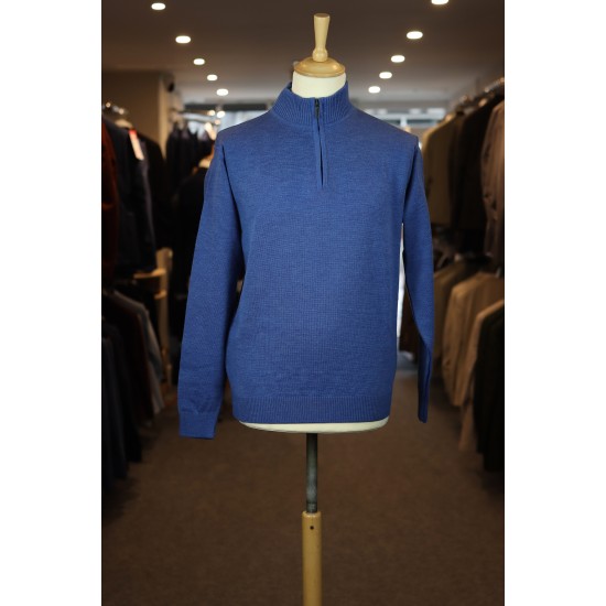 Half zip merino wool blend pullover in blue