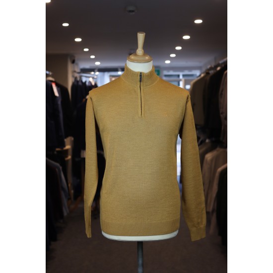 Half zip merino wool blend pullover in mustard