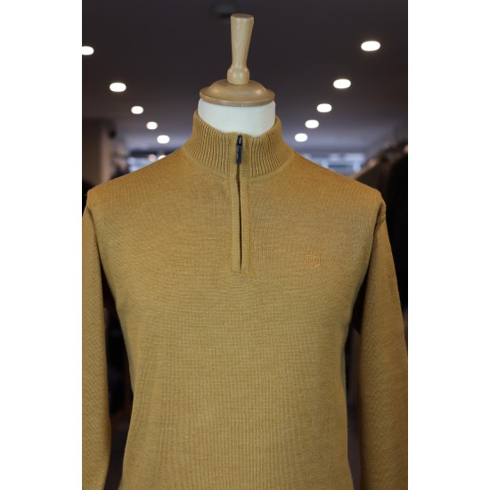 Half zip merino wool blend pullover in mustard