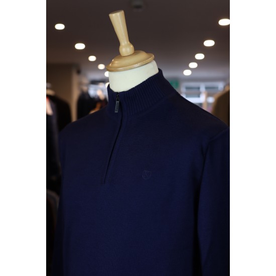 Half zip merino wool blend pullover in navy