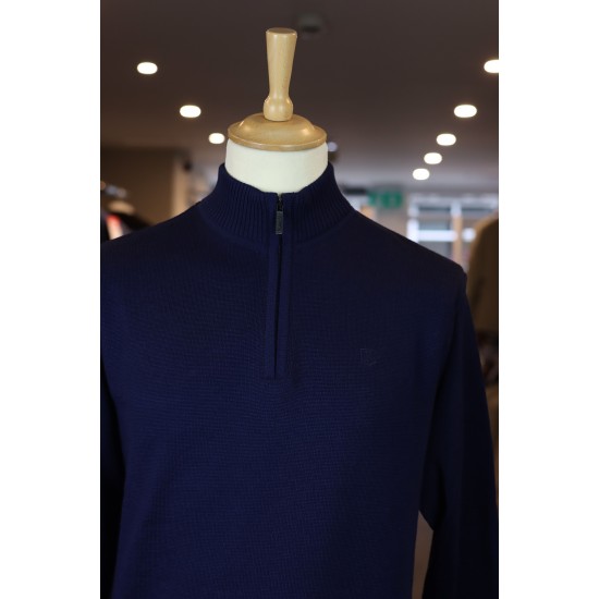 Half zip merino wool blend pullover in navy