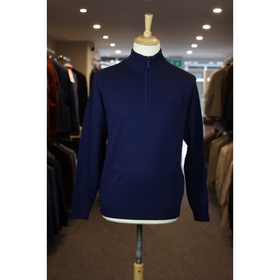 Half zip merino wool blend pullover in navy
