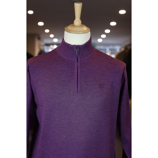 Kessler Purple Half Zip Merino Wool Blend Pullover