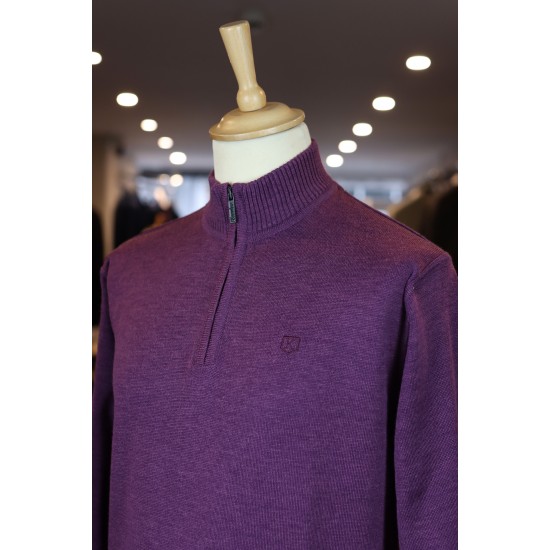 Kessler Purple Half Zip Merino Wool Blend Pullover