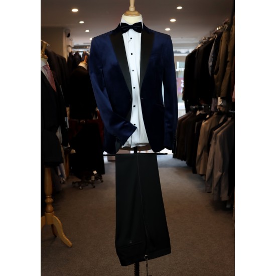 White Label Navy Velvet Tuxedo Suit
